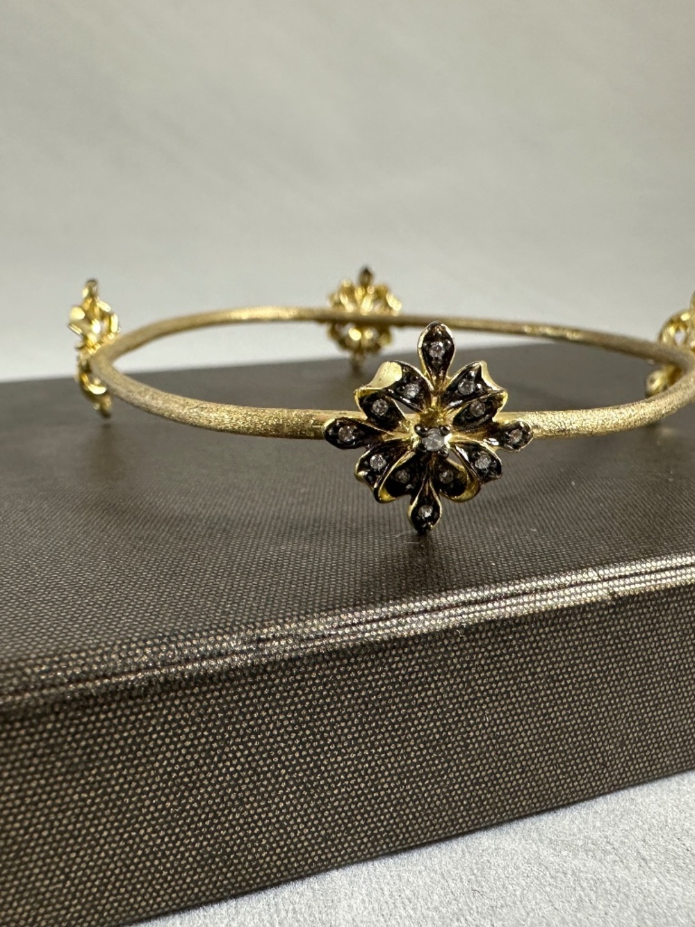 Vintage Style Bangle – 4 Pavé Crystal Floral Station Accent Bracelet
